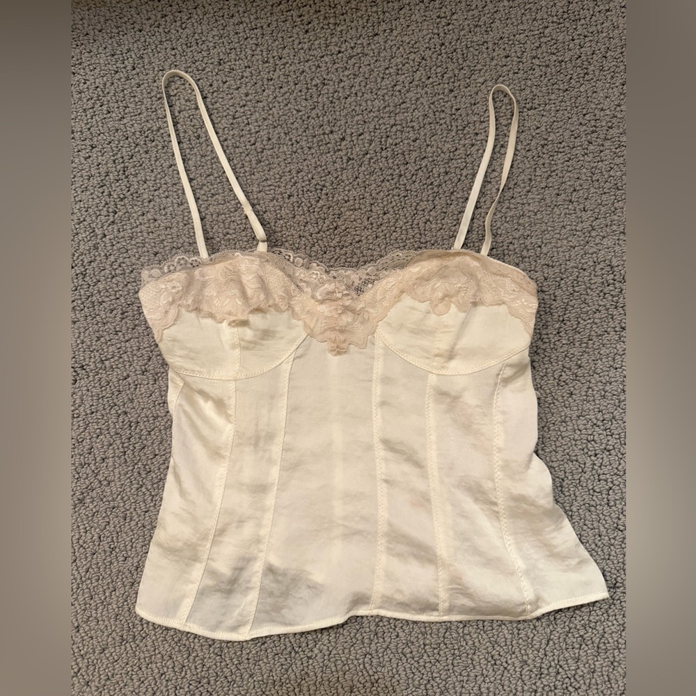 White Satin Lace Trim Bustier Cami